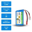 7.4V 2600mAh Li-ion Battery 15C JST Plug with USB Charger (JST Red Plug)