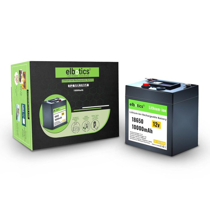 ELBOTICS 12V 10000mAh Lithium Battery with BMS for Solar & More