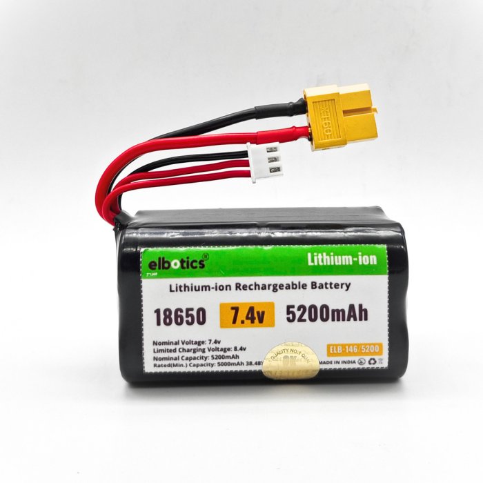 7.4V 5200mAh Li-ion Rechargeable Battery Pack 2S 18650 with XT60 Plug