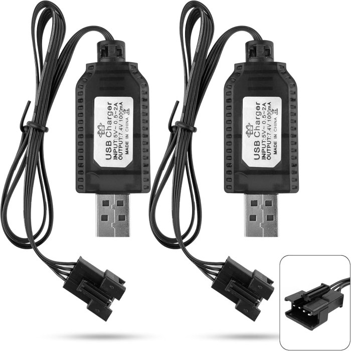 SM-4P USB Charger for 7.4V 300mA Li-ion Battery,Compatible with RC Car/Boat/Gel Blaster USB Charging Cable