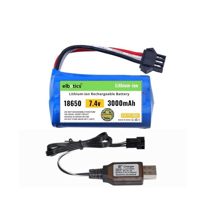 7.4V 3000mAh Li-ion Rechargeable Battery with SM-3P Plug and USB Charger Cable