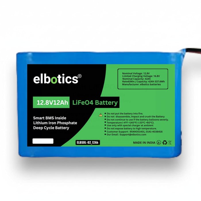 12.8V 12Ah (153.6Wh) LiFePO4 Phosphate Battery with Smart BMS Solar Inverter Battery
